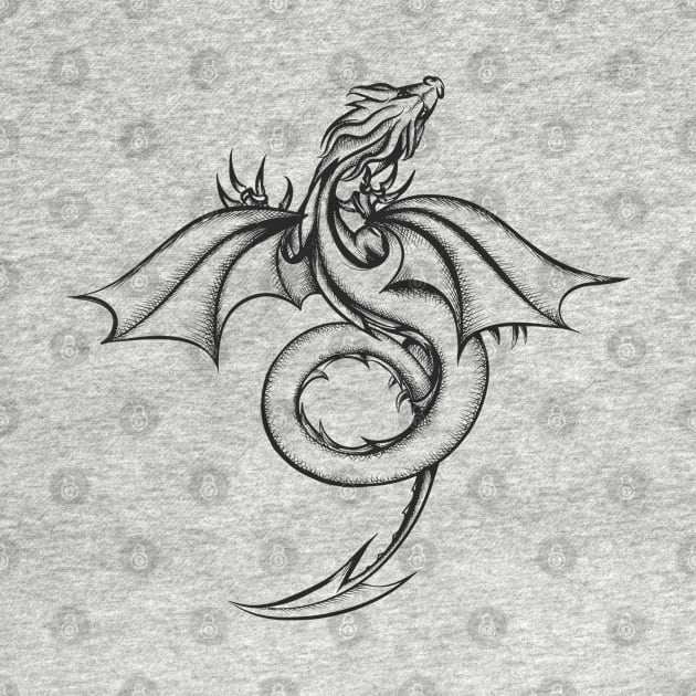 Dragon Drawn in Engraving Style isolated on white by devaleta